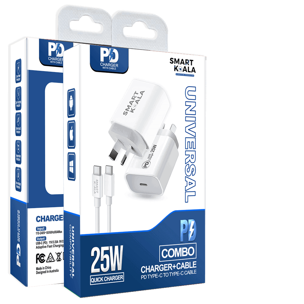 Smart Koala 25W Super Fast Charger, SAA Certified USB C Wall Adapter with 1M Type C Cable for Samsung S24/S23/S22/S21 Ultra, Note ,Galaxy Watch, iPad Smart Koala 25W Super Fast Charger, SAA Certified USB C Wall Adapter with 1M Type C Cable for Samsung S24/S23/S22/S21 Ultra, Note ,Galaxy Watch, iPad